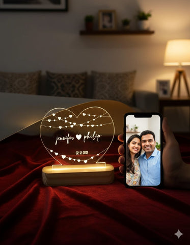 Personalized LED Heart Lamp | Custom Names & Date | Romantic Gift