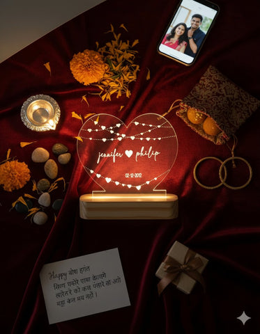 Personalized LED Heart Lamp | Custom Names & Date | Romantic Gift