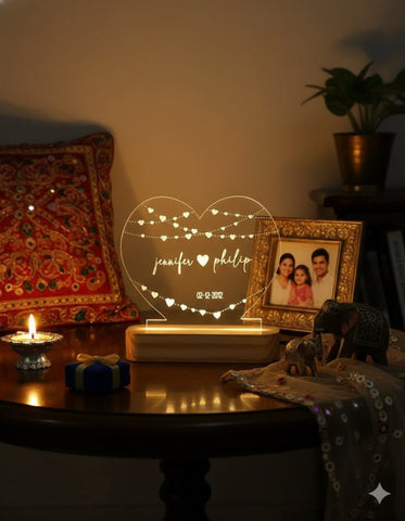 Personalized LED Heart Lamp | Custom Names & Date | Romantic Gift