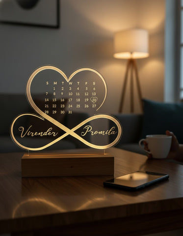 Personalized LED Love Table Top Lamp with Names & Date