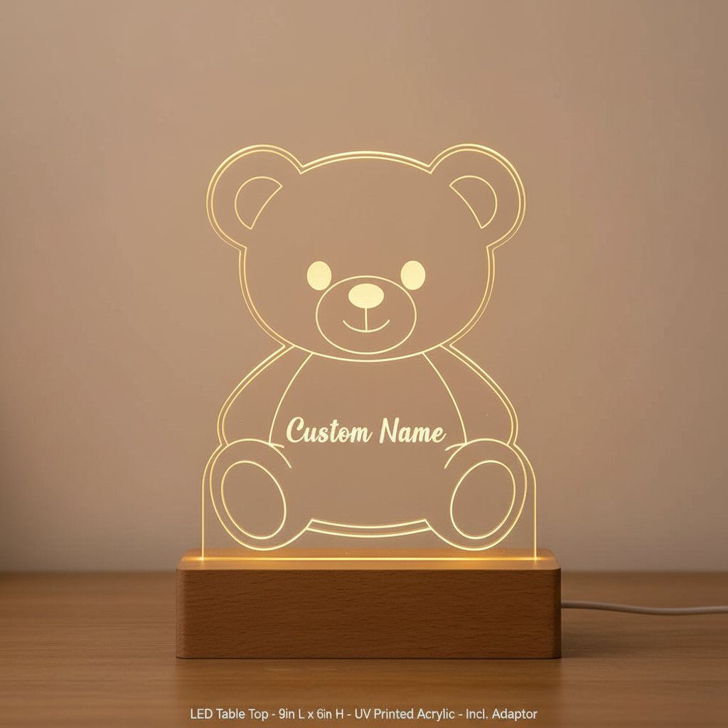 Personalized LED Teddy Bear Night Light | Custom Name Acrylic Lamp