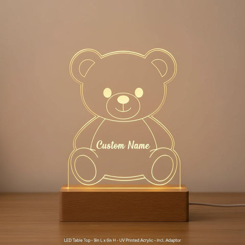 Personalized LED Teddy Bear Night Light | Custom Name Acrylic Lamp