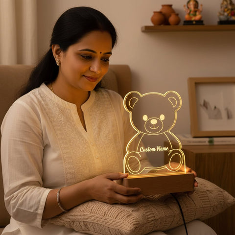 Personalized LED Teddy Bear Night Light | Custom Name Acrylic Lamp