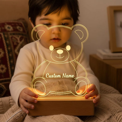Personalized LED Teddy Bear Night Light | Custom Name Acrylic Lamp