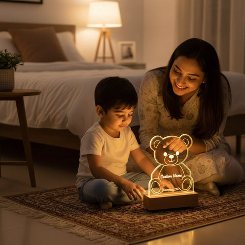 Personalized LED Teddy Bear Night Light | Custom Name Acrylic Lamp