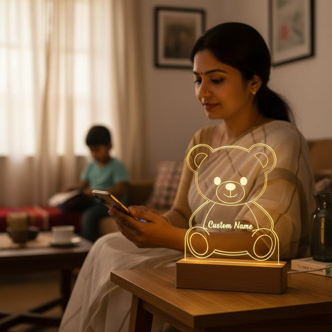 Personalized LED Teddy Bear Night Light | Custom Name Acrylic Lamp