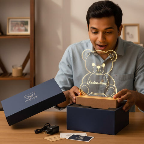 Personalized LED Teddy Bear Night Light | Custom Name Acrylic Lamp