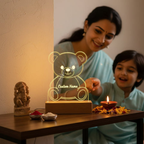 Personalized LED Teddy Bear Night Light | Custom Name Acrylic Lamp