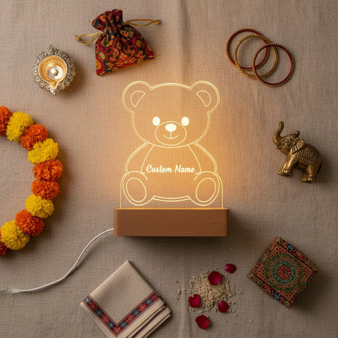 Personalized LED Teddy Bear Night Light | Custom Name Acrylic Lamp
