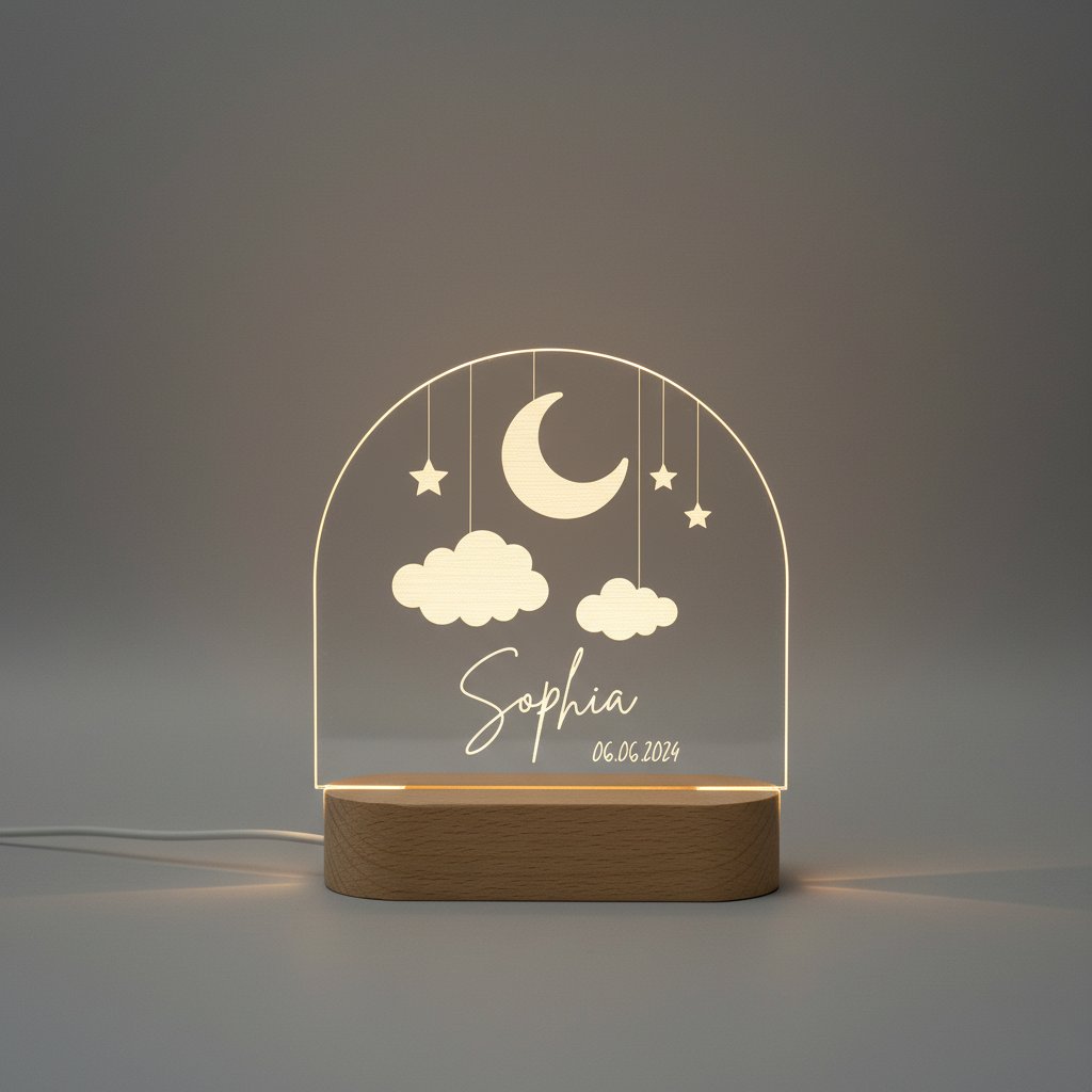 Personalized LED Night Light | Custom Moon & Stars Table Lamp