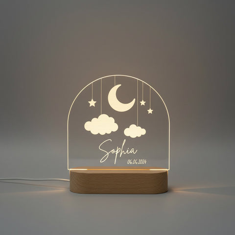 Personalized LED Night Light | Custom Moon & Stars Table Lamp
