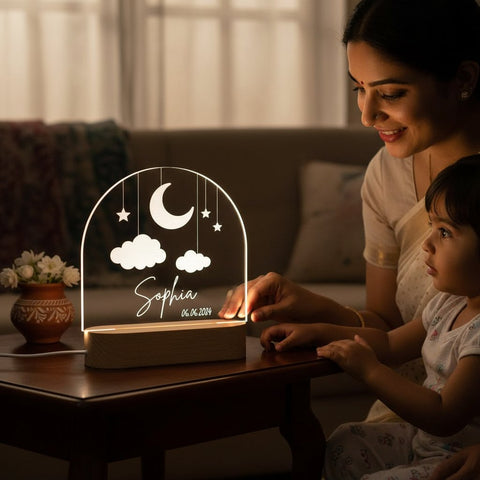 Personalized LED Night Light | Custom Moon & Stars Table Lamp