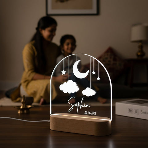 Personalized LED Night Light | Custom Moon & Stars Table Lamp
