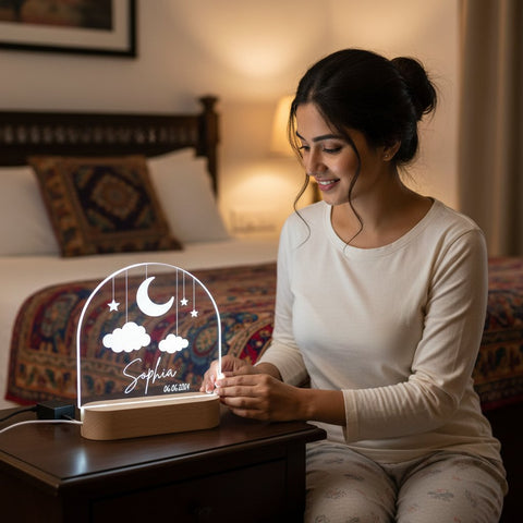 Personalized LED Night Light | Custom Moon & Stars Table Lamp