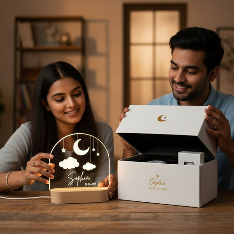 Personalized LED Night Light | Custom Moon & Stars Table Lamp
