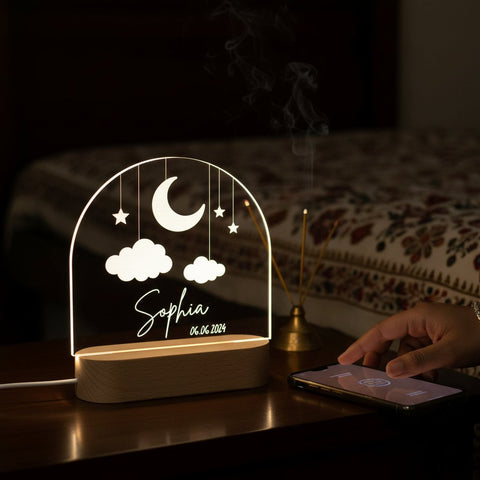 Personalized LED Night Light | Custom Moon & Stars Table Lamp
