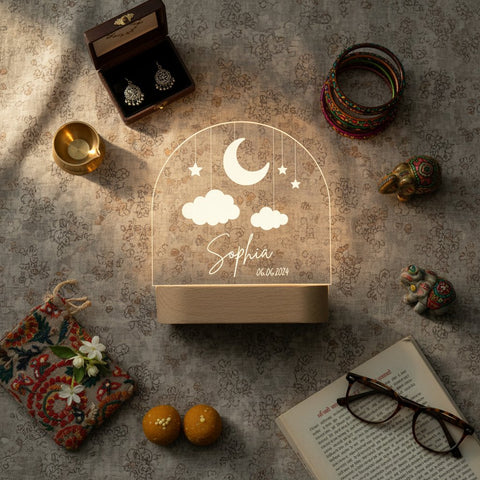 Personalized LED Night Light | Custom Moon & Stars Table Lamp