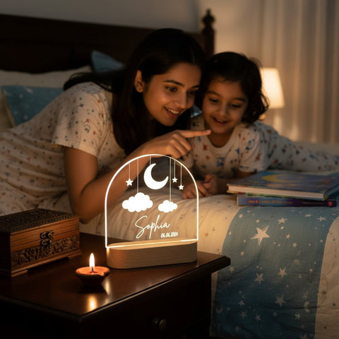 Personalized LED Night Light | Custom Moon & Stars Table Lamp