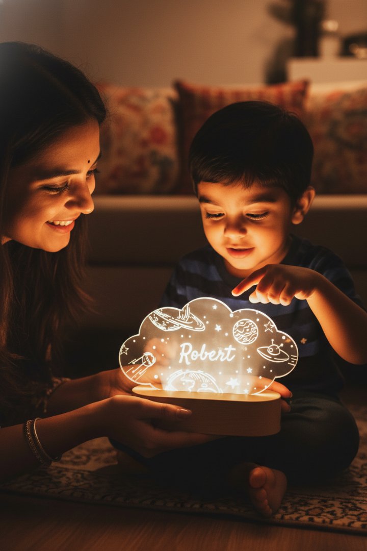 Personalized LED Night Light | Custom Name Space Theme Table Lamp