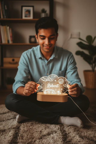 Personalized LED Night Light | Custom Name Space Theme Table Lamp