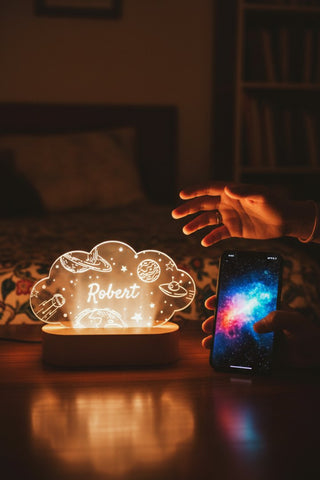 Personalized LED Night Light | Custom Name Space Theme Table Lamp