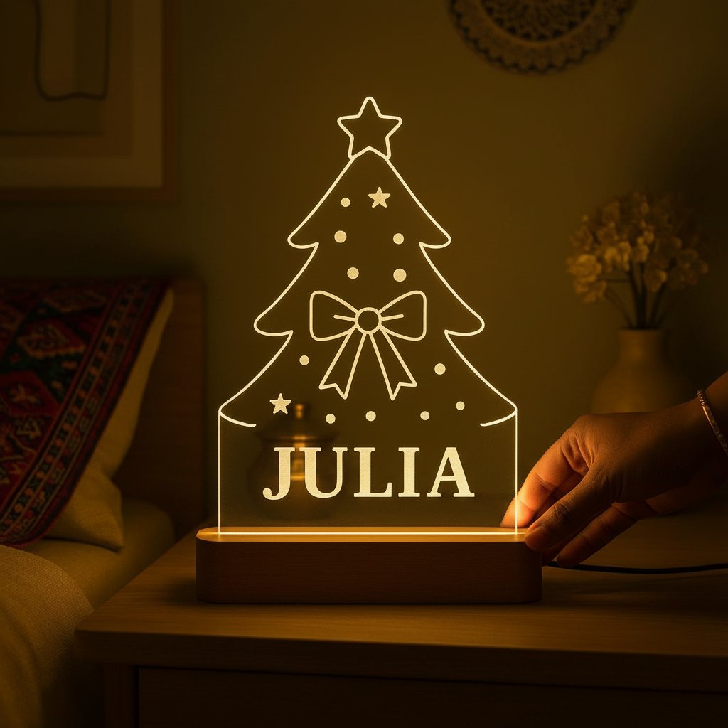 Personalized LED Christmas Tree Table Lamp with Custom Name