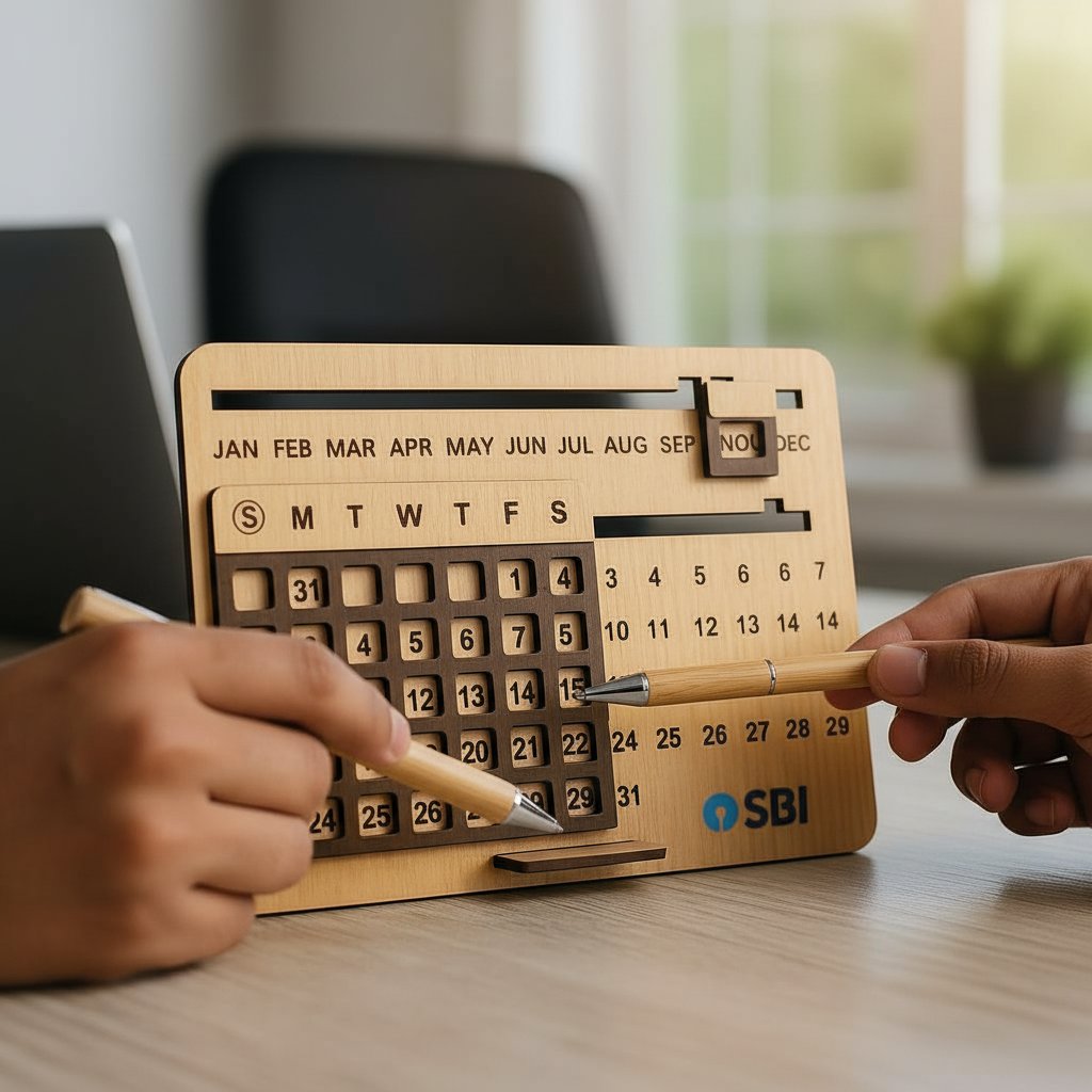 Perpetual MDF Calendar & Bamboo Pen Combo | Customizable Eco Gift