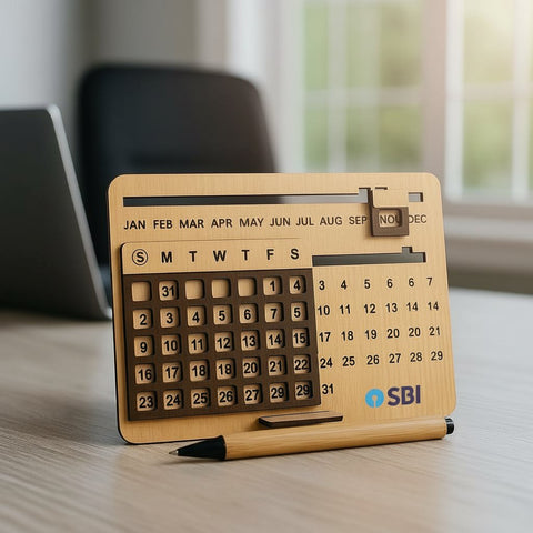 Perpetual MDF Calendar & Bamboo Pen Combo | Customizable Eco Gift