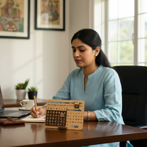 Perpetual MDF Calendar & Bamboo Pen Combo | Customizable Eco Gift