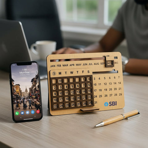 Perpetual MDF Calendar & Bamboo Pen Combo | Customizable Eco Gift