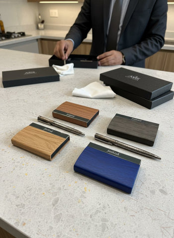 Personalized Axis Card Holder & Pen Set - Engraved Executive Gift