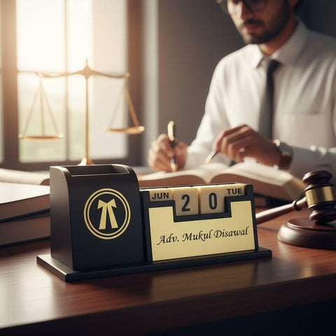 Personalized Lawyer Desk Organizer with Infinity Calendar & Nameplate