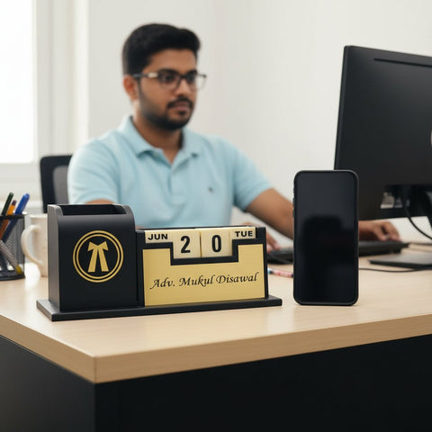 Personalized Lawyer Desk Organizer with Infinity Calendar & Nameplate