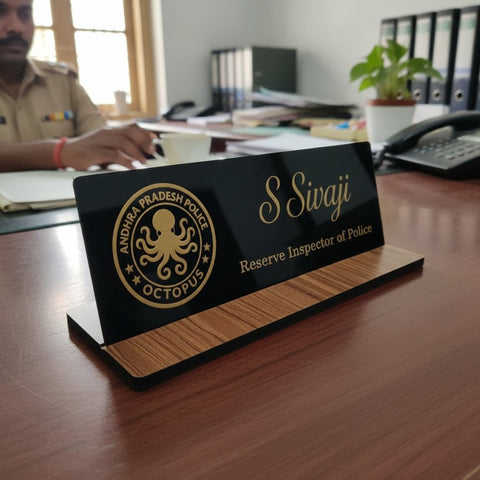 Custom Acrylic Desk Nameplate with MDF Base | Personalized Office Sign