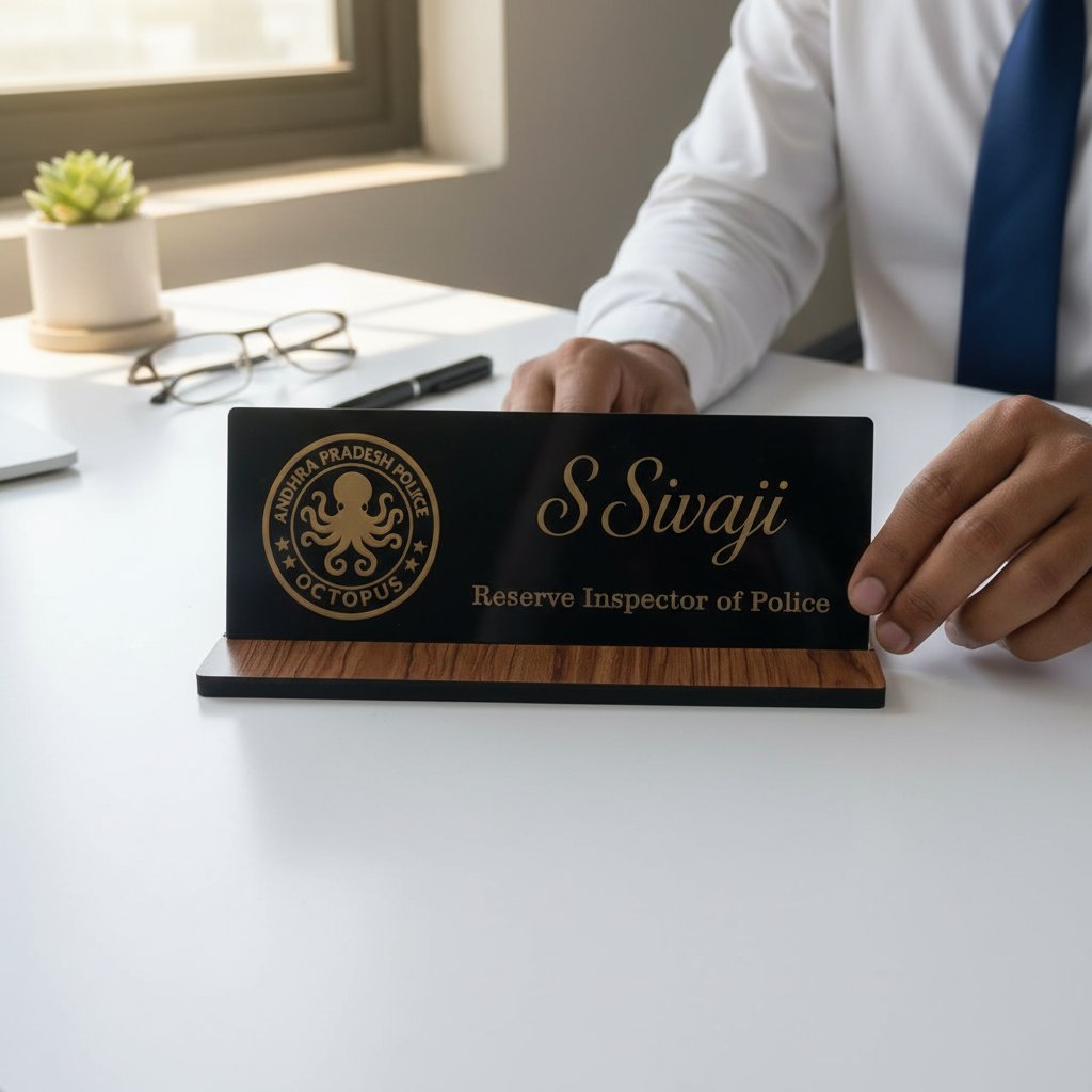 Custom Acrylic Desk Nameplate with MDF Base | Personalized Office Sign