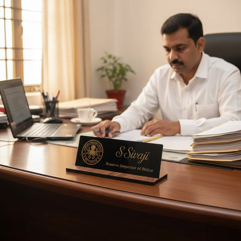 Custom Acrylic Desk Nameplate with MDF Base | Personalized Office Sign