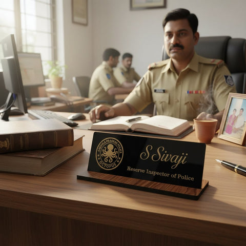 Custom Acrylic Desk Nameplate with MDF Base | Personalized Office Sign