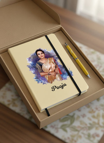 Custom Photo Diary & Engraved Pen Set | Personalized Pastel Gift