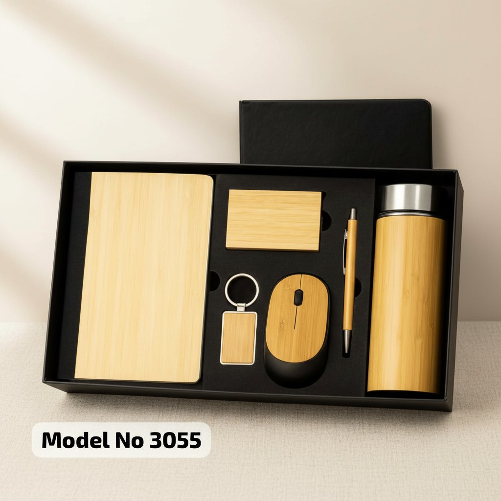 Eco-Friendly Bamboo Gift Set: Diary, Pen, Mouse, Bottle & More
