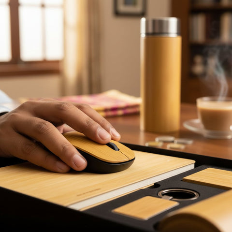 Eco-Friendly Bamboo Gift Set: Diary, Pen, Mouse, Bottle & More