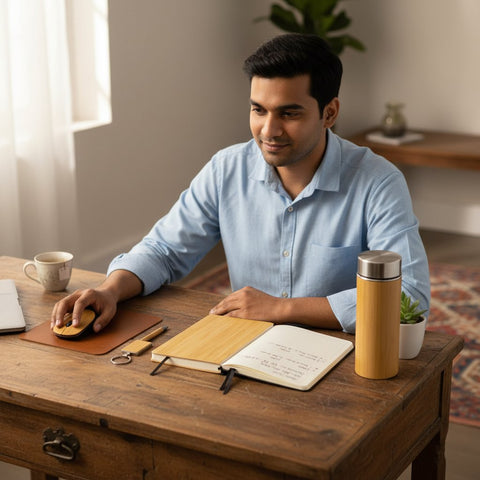 Eco-Friendly Bamboo Gift Set: Diary, Pen, Mouse, Bottle & More
