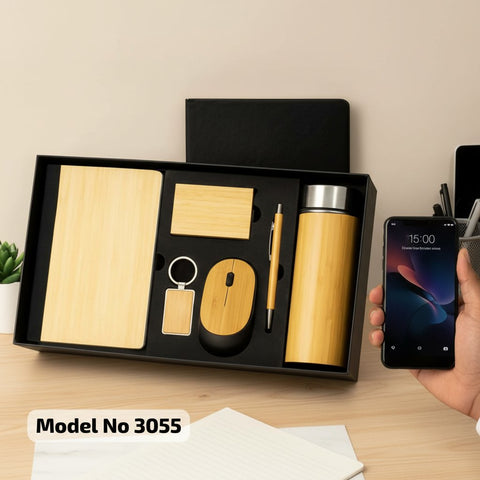 Eco-Friendly Bamboo Gift Set: Diary, Pen, Mouse, Bottle & More