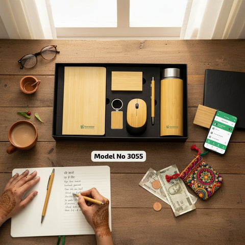 Eco-Friendly Bamboo Gift Set: Diary, Pen, Mouse, Bottle & More