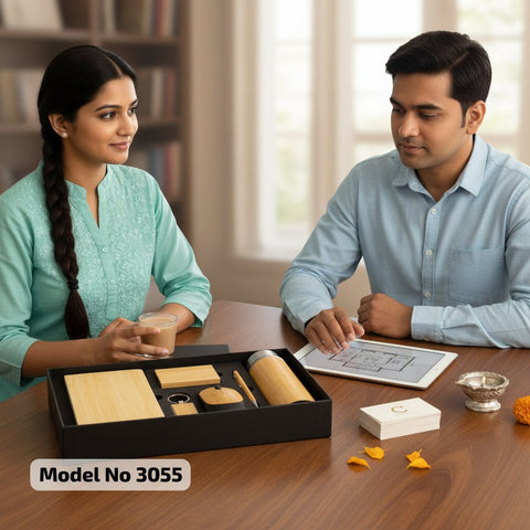 Eco-Friendly Bamboo Gift Set: Diary, Pen, Mouse, Bottle & More