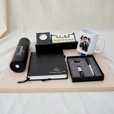 Personalized Dad Gift Set: Flask, Mug, Diary, Pen & Clock Stand