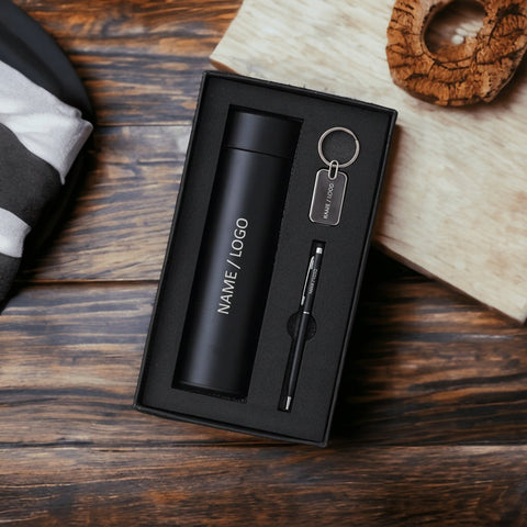 Customized Gift Hamper: Engraved Bottle, Pen & Keychain Set