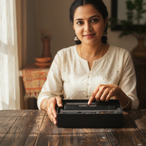 Customized Gift Hamper: Engraved Bottle, Pen & Keychain Set
