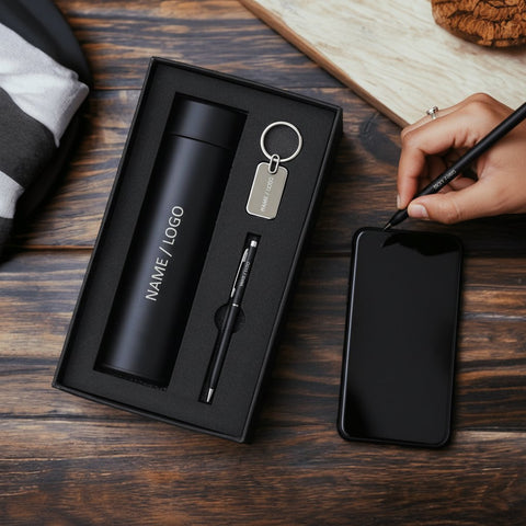 Customized Gift Hamper: Engraved Bottle, Pen & Keychain Set