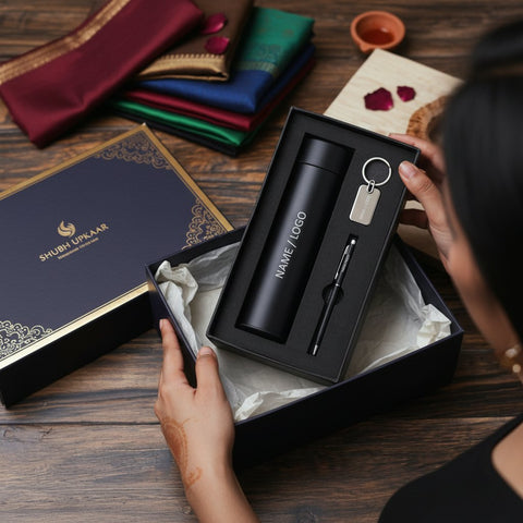 Customized Gift Hamper: Engraved Bottle, Pen & Keychain Set