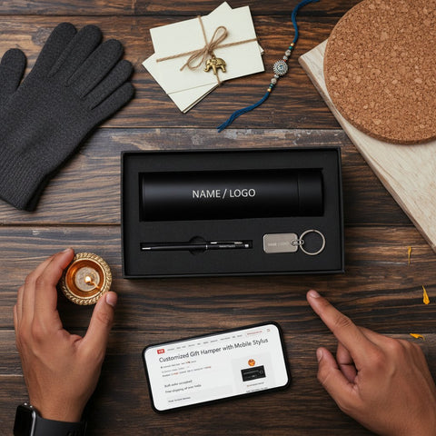 Customized Gift Hamper: Engraved Bottle, Pen & Keychain Set